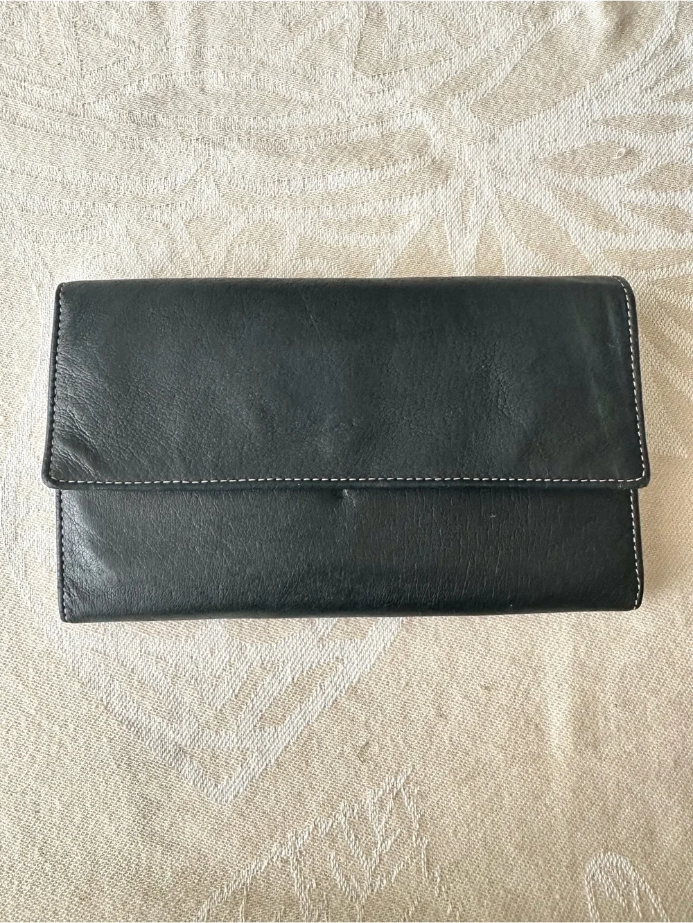 Genuine Leather Black Checkbook Wallet Organizer Snap Closure